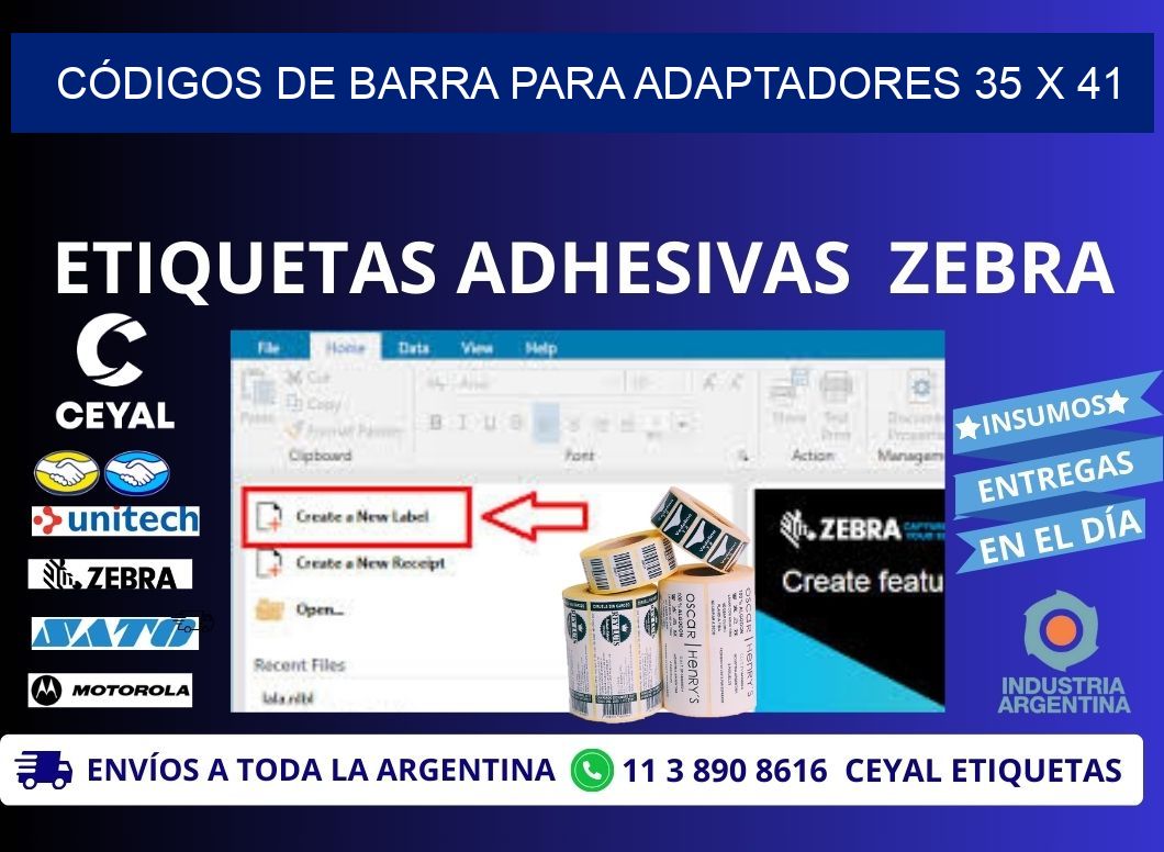 CÓDIGOS DE BARRA PARA ADAPTADORES 35 x 41