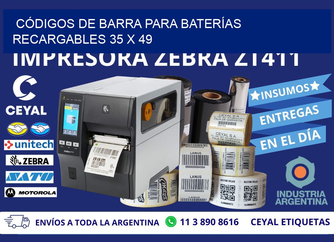 CÓDIGOS DE BARRA PARA BATERÍAS RECARGABLES 35 x 49