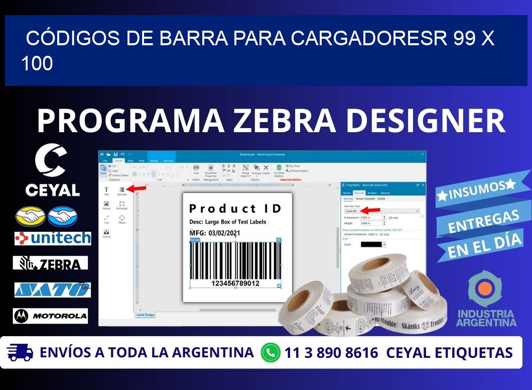 CÓDIGOS DE BARRA PARA CARGADORESR 99 x 100