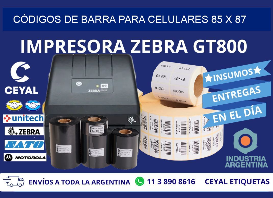CÓDIGOS DE BARRA PARA CELULARES 85 x 87
