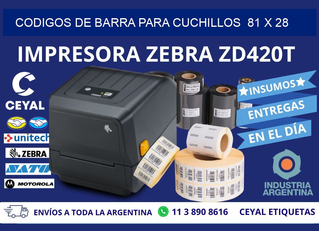 CODIGOS DE BARRA PARA CUCHILLOS  81 x 28