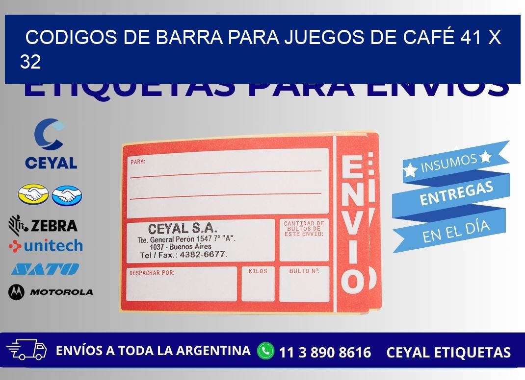 CODIGOS DE BARRA PARA JUEGOS DE CAFÉ 41 x 32