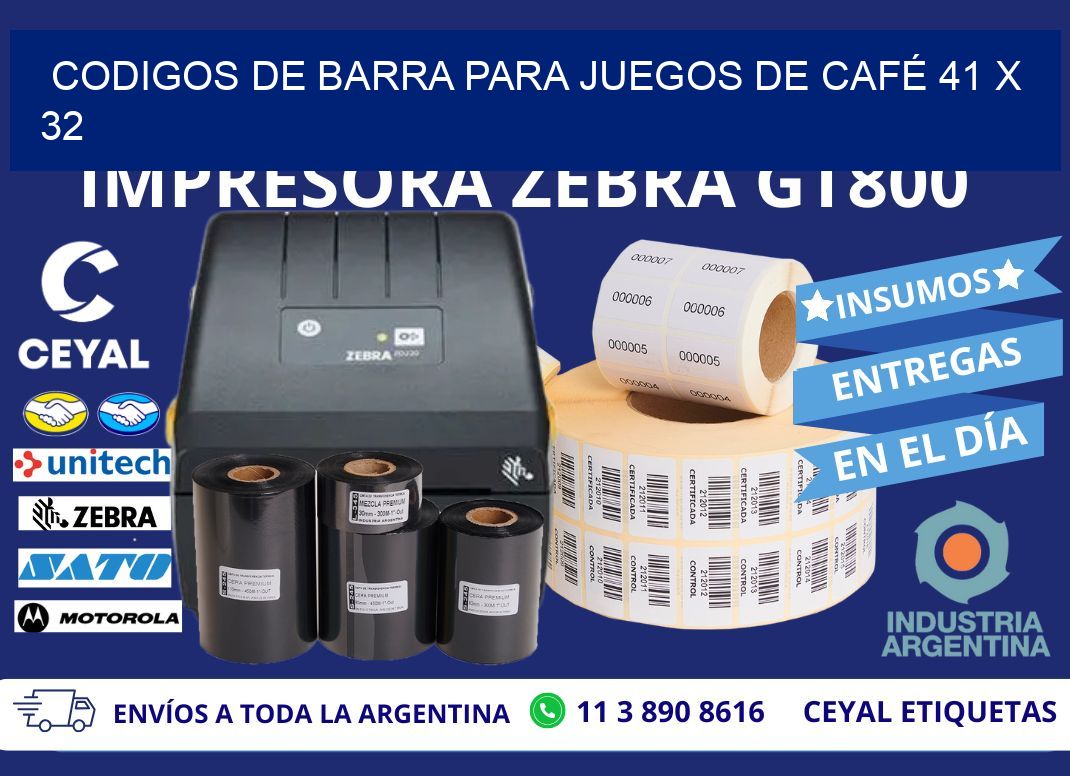 CODIGOS DE BARRA PARA JUEGOS DE CAFÉ 41 x 32