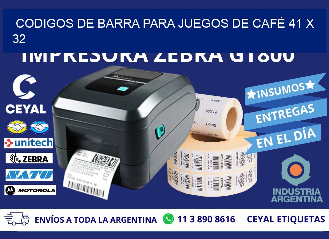 CODIGOS DE BARRA PARA JUEGOS DE CAFÉ 41 x 32