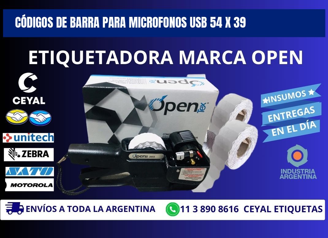 CÓDIGOS DE BARRA PARA MICROFONOS USB 54 x 39