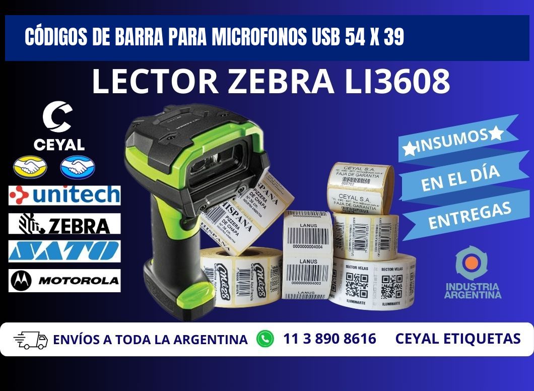 CÓDIGOS DE BARRA PARA MICROFONOS USB 54 x 39