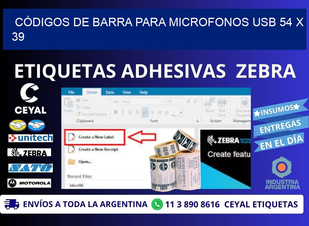 CÓDIGOS DE BARRA PARA MICROFONOS USB 54 x 39