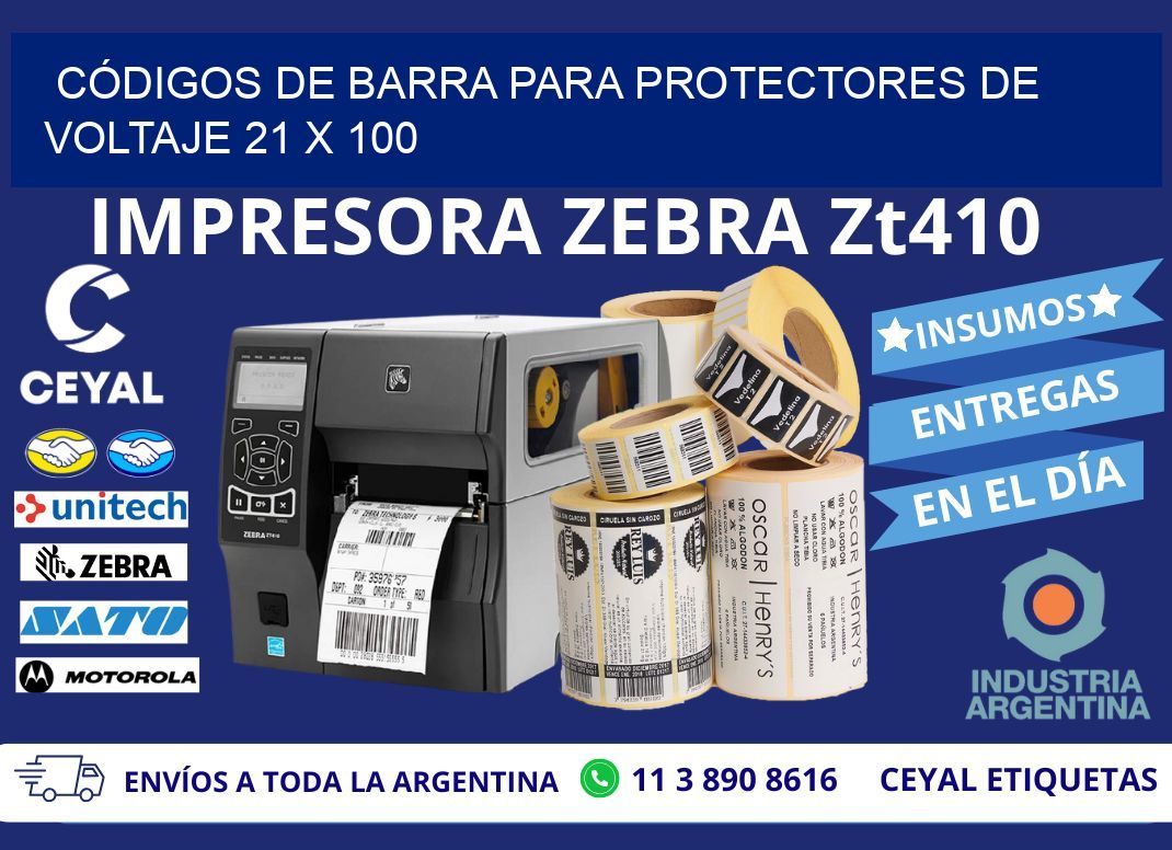 CÓDIGOS DE BARRA PARA PROTECTORES DE VOLTAJE 21 x 100