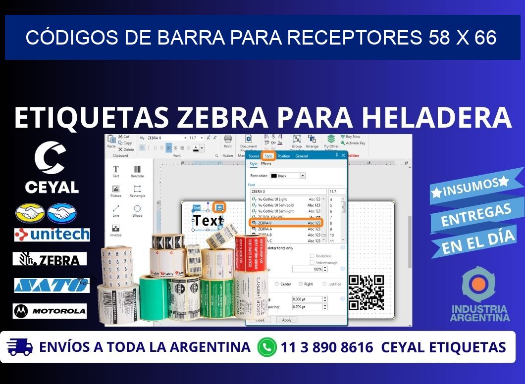 CÓDIGOS DE BARRA PARA RECEPTORES 58 x 66