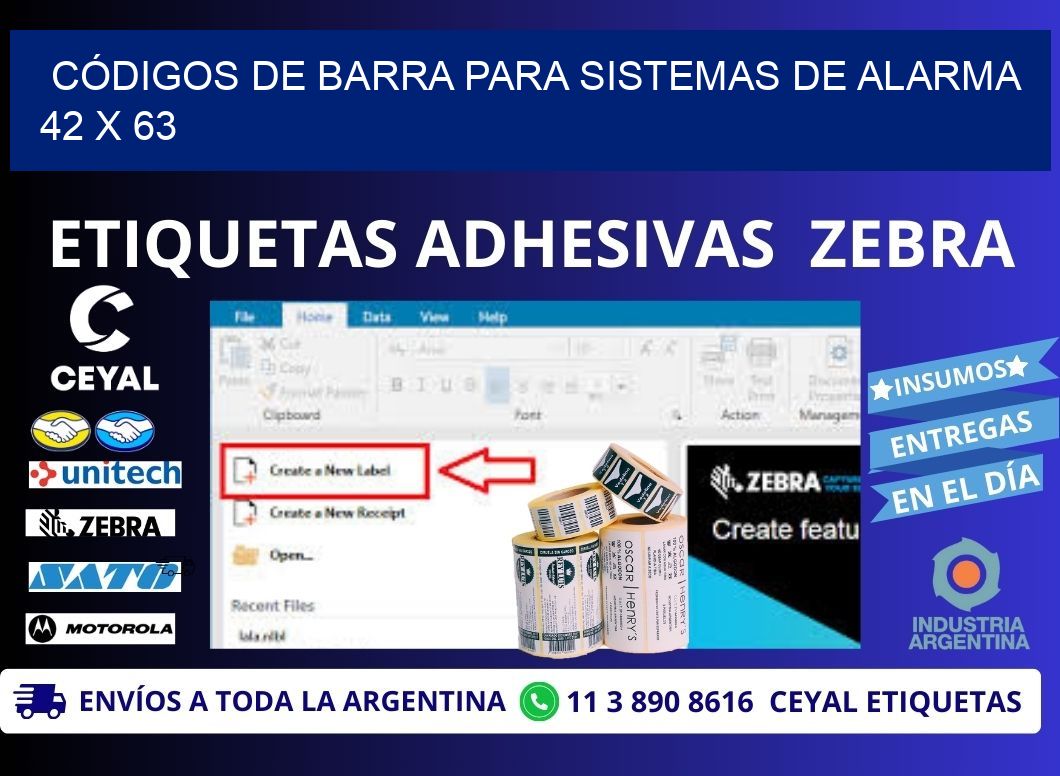 CÓDIGOS DE BARRA PARA SISTEMAS DE ALARMA 42 x 63