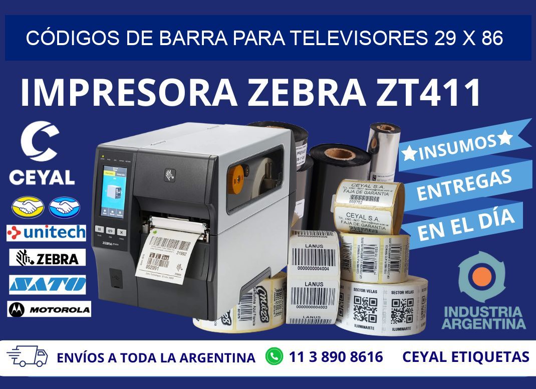 CÓDIGOS DE BARRA PARA TELEVISORES 29 x 86