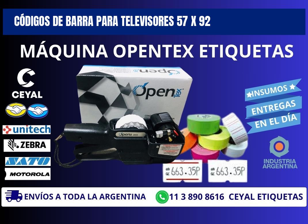 CÓDIGOS DE BARRA PARA TELEVISORES 57 x 92