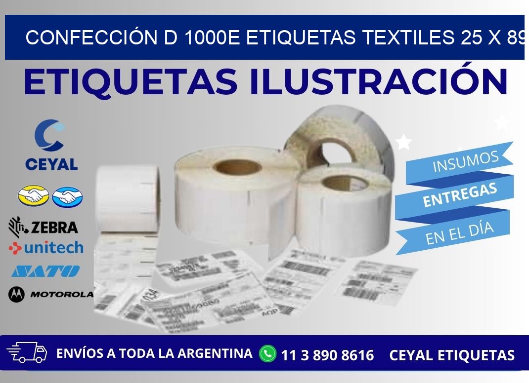 CONFECCIÓN D 1000E ETIQUETAS TEXTILES 25 x 89