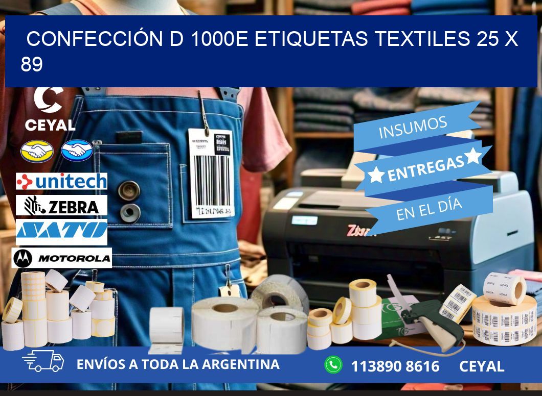 CONFECCIÓN D 1000E ETIQUETAS TEXTILES 25 x 89