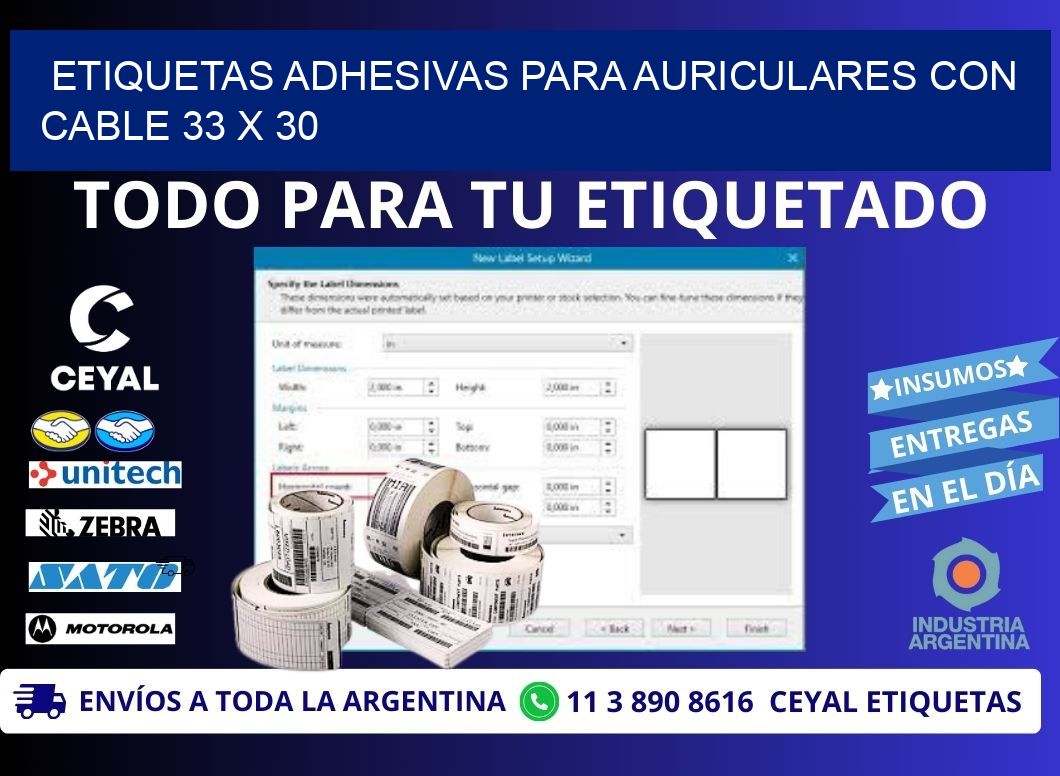 ETIQUETAS ADHESIVAS PARA AURICULARES CON CABLE 33 x 30