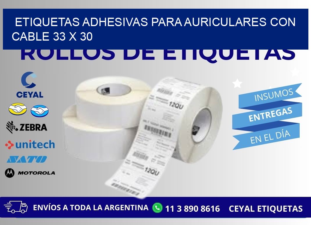 ETIQUETAS ADHESIVAS PARA AURICULARES CON CABLE 33 x 30