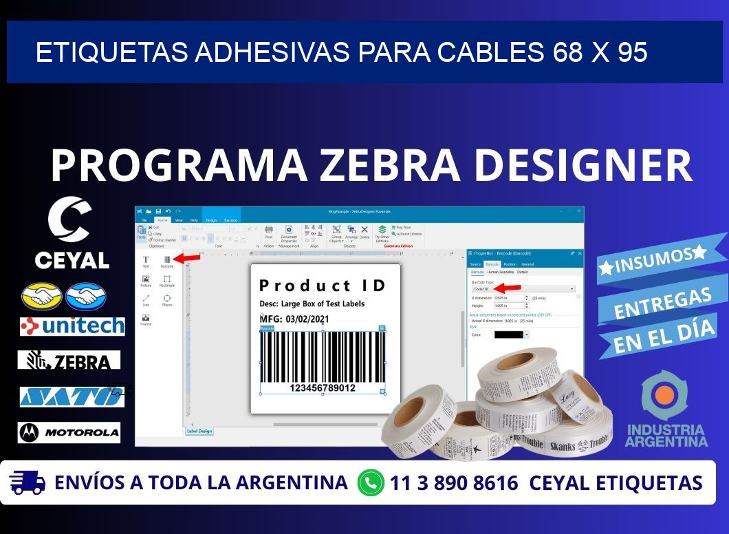 ETIQUETAS ADHESIVAS PARA CABLES 68 x 95