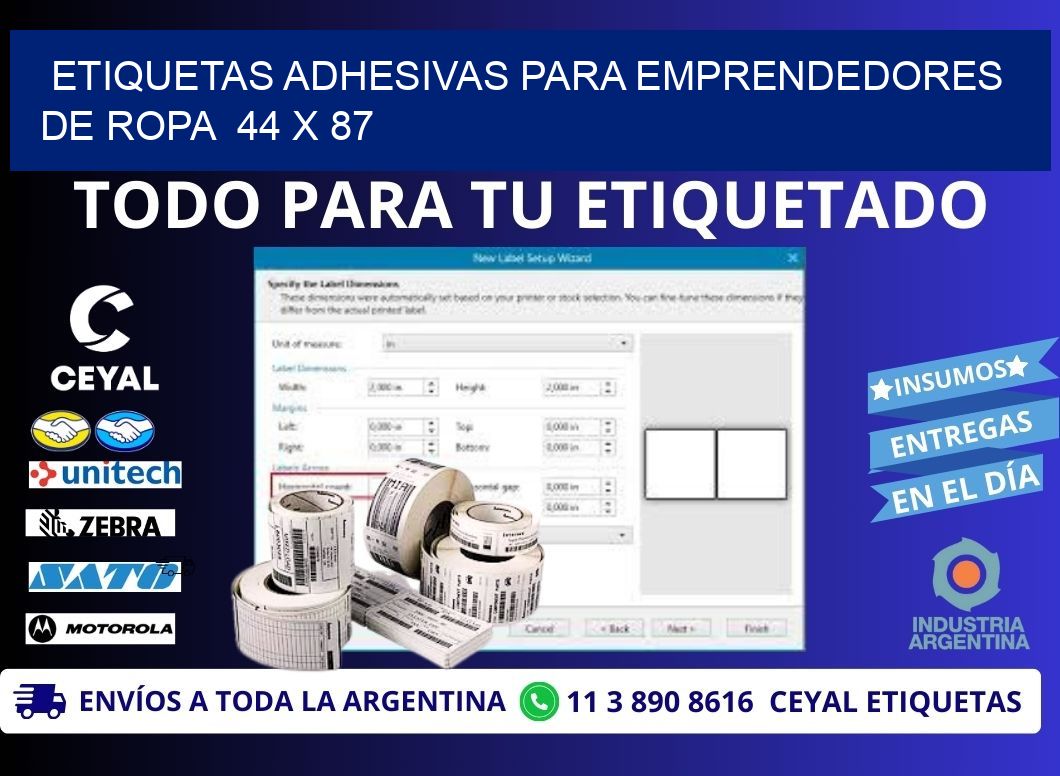 ETIQUETAS ADHESIVAS PARA EMPRENDEDORES DE ROPA  44 x 87