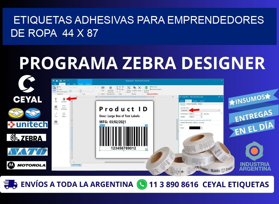 ETIQUETAS ADHESIVAS PARA EMPRENDEDORES DE ROPA  44 x 87