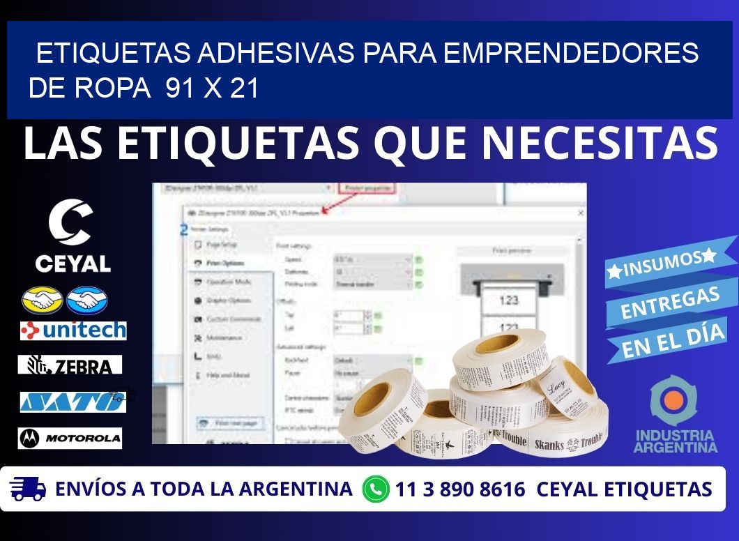 ETIQUETAS ADHESIVAS PARA EMPRENDEDORES DE ROPA  91 x 21