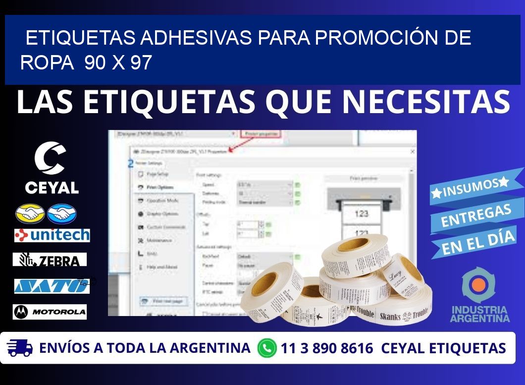 ETIQUETAS ADHESIVAS PARA PROMOCIÓN DE ROPA  90 x 97