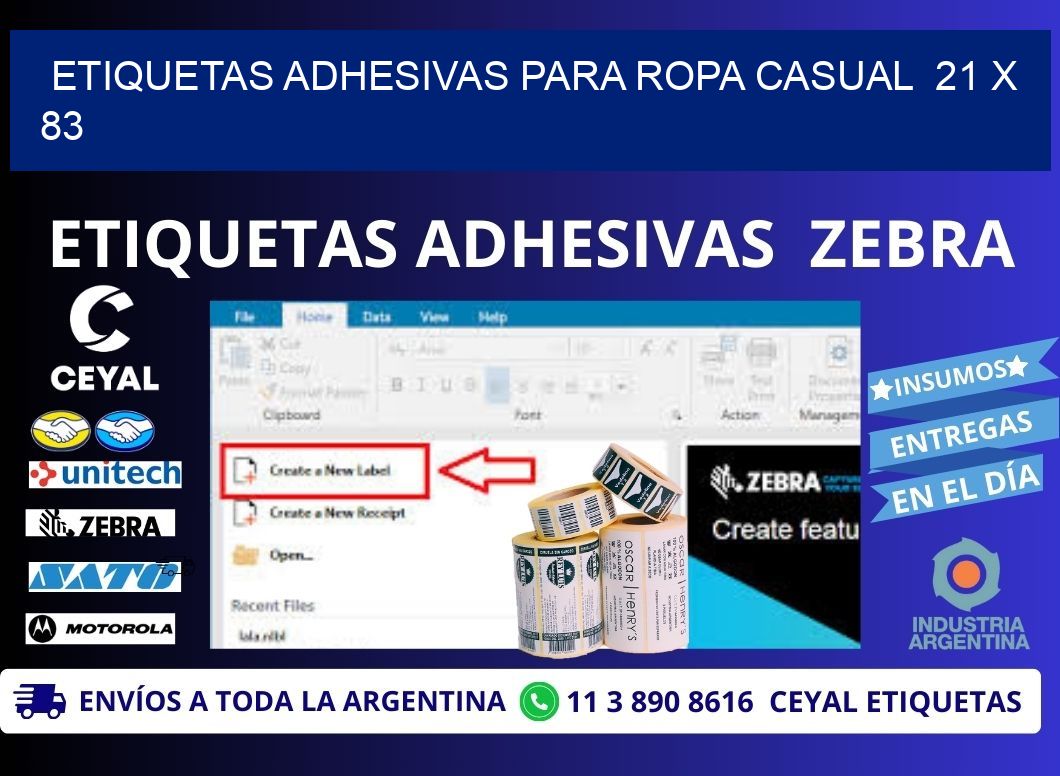 ETIQUETAS ADHESIVAS PARA ROPA CASUAL  21 x 83