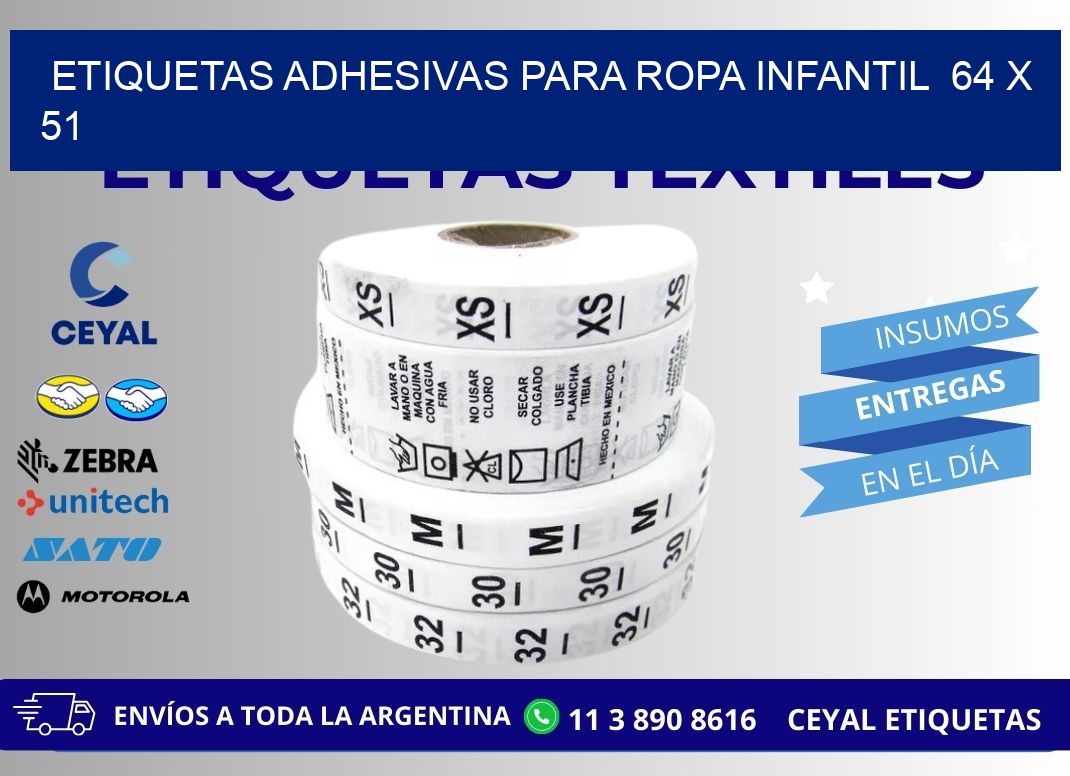 ETIQUETAS ADHESIVAS PARA ROPA INFANTIL  64 x 51