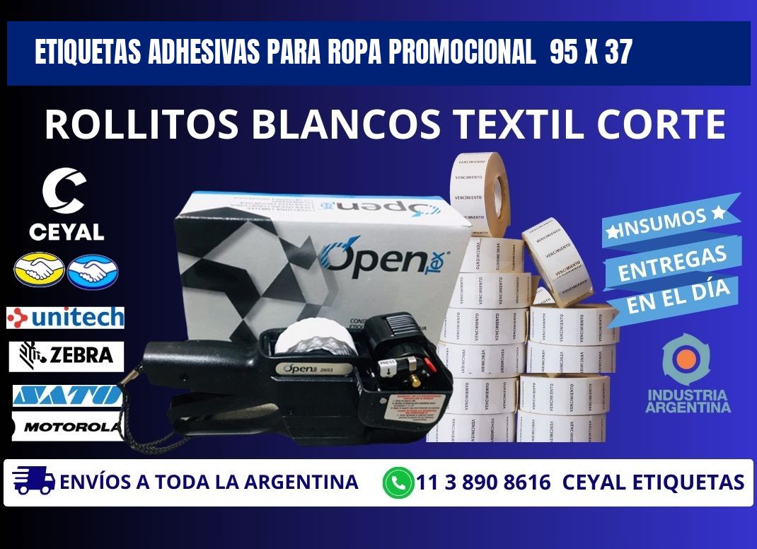 ETIQUETAS ADHESIVAS PARA ROPA PROMOCIONAL  95 x 37