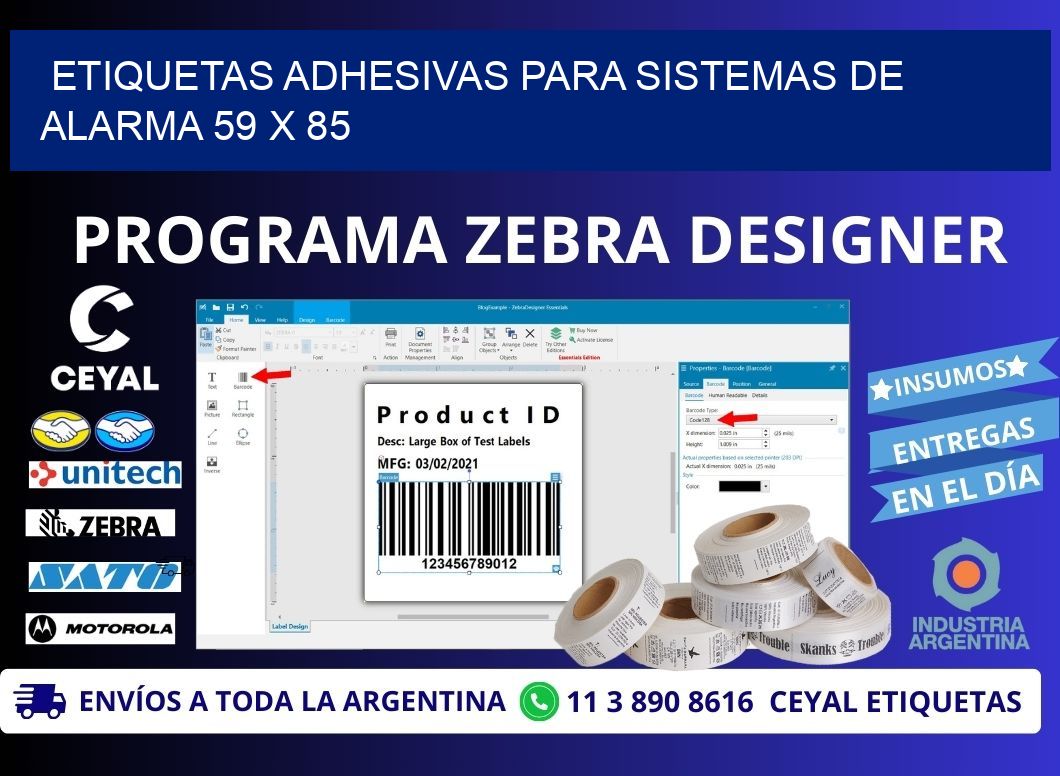 ETIQUETAS ADHESIVAS PARA SISTEMAS DE ALARMA 59 x 85