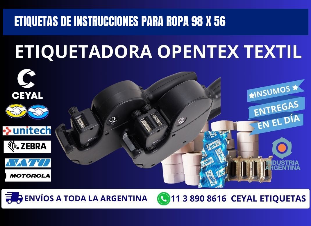 ETIQUETAS DE INSTRUCCIONES PARA ROPA 98 x 56