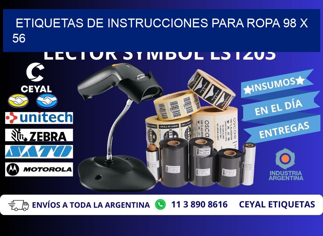 ETIQUETAS DE INSTRUCCIONES PARA ROPA 98 x 56