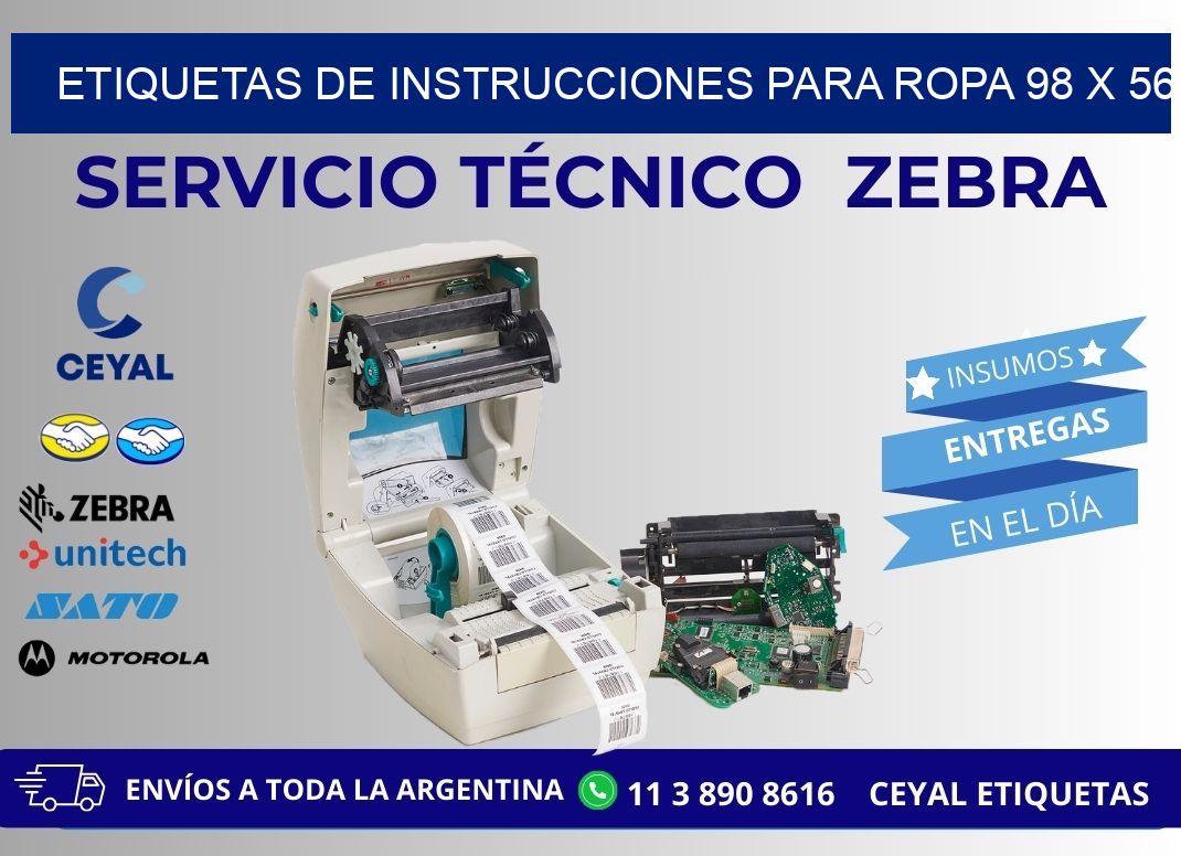 ETIQUETAS DE INSTRUCCIONES PARA ROPA 98 x 56