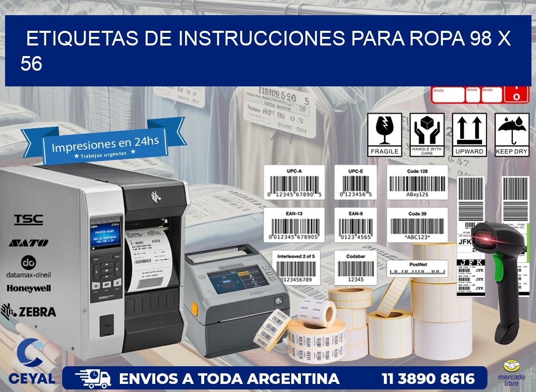 ETIQUETAS DE INSTRUCCIONES PARA ROPA 98 x 56