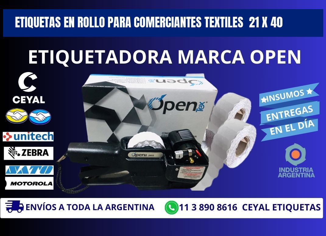 ETIQUETAS EN ROLLO PARA COMERCIANTES TEXTILES  21 x 40