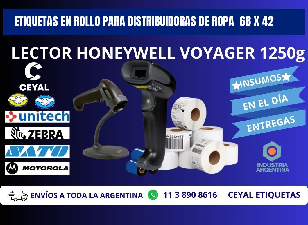 ETIQUETAS EN ROLLO PARA DISTRIBUIDORAS DE ROPA  68 x 42