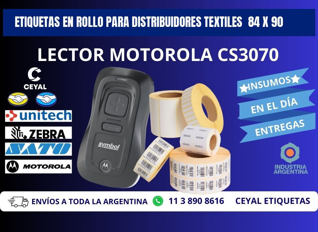 ETIQUETAS EN ROLLO PARA DISTRIBUIDORES TEXTILES  84 x 90