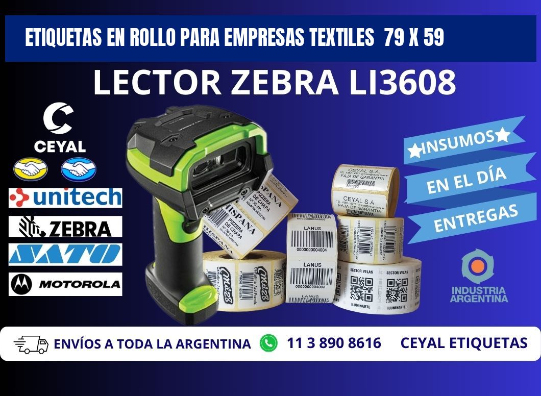 ETIQUETAS EN ROLLO PARA EMPRESAS TEXTILES  79 x 59