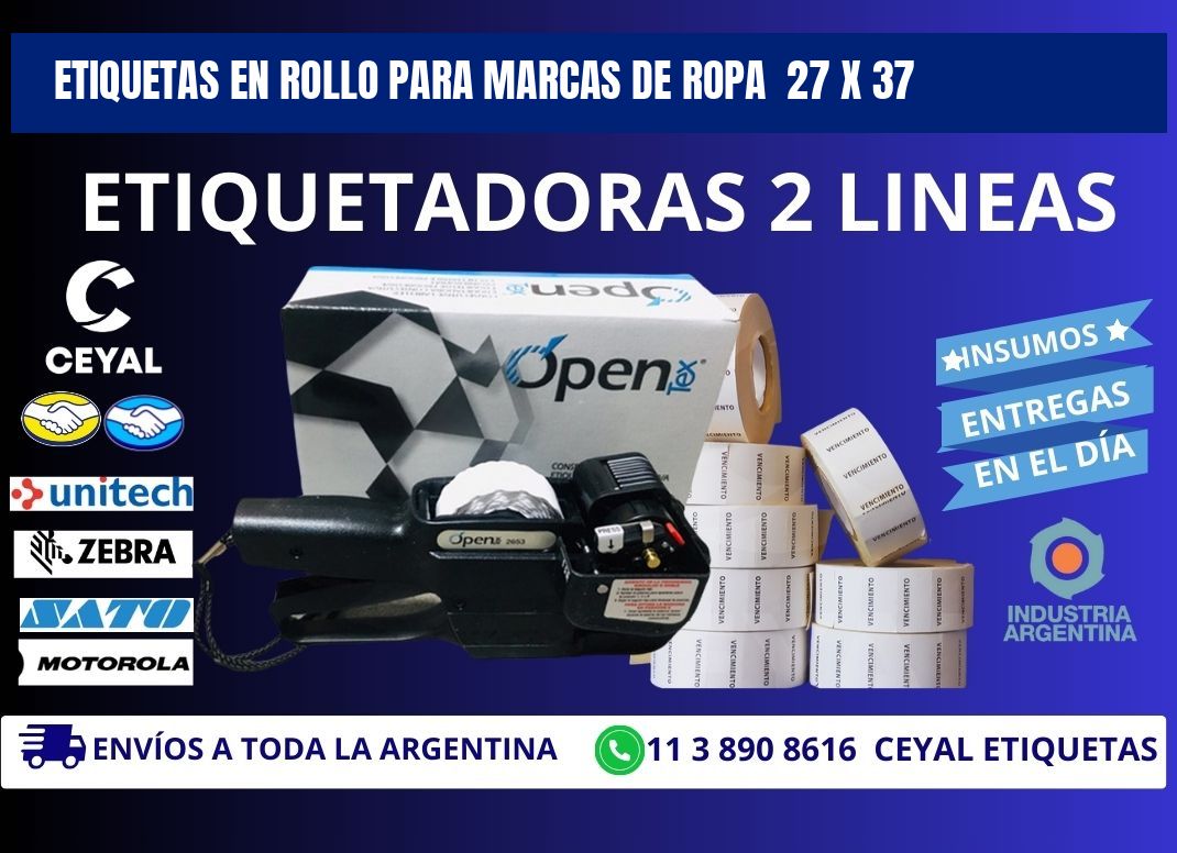 ETIQUETAS EN ROLLO PARA MARCAS DE ROPA 27 x 37