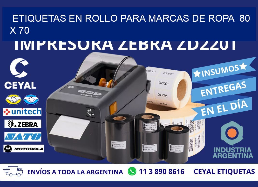 ETIQUETAS EN ROLLO PARA MARCAS DE ROPA  80 x 70