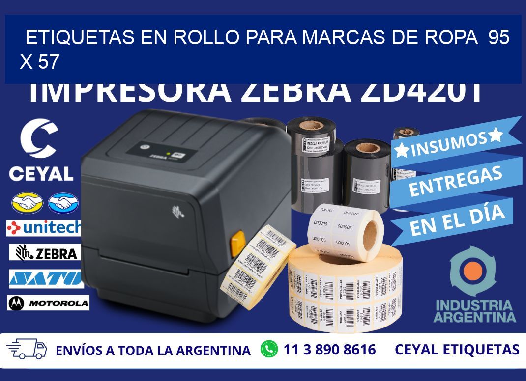ETIQUETAS EN ROLLO PARA MARCAS DE ROPA  95 x 57