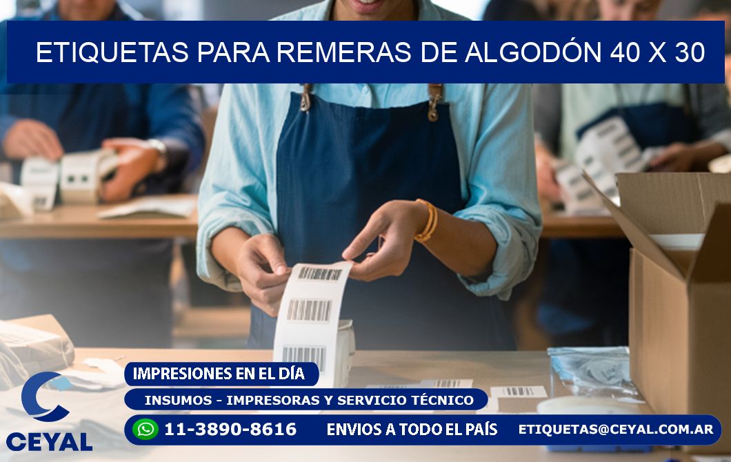 ETIQUETAS PARA REMERAS DE ALGODÓN 40 x 30