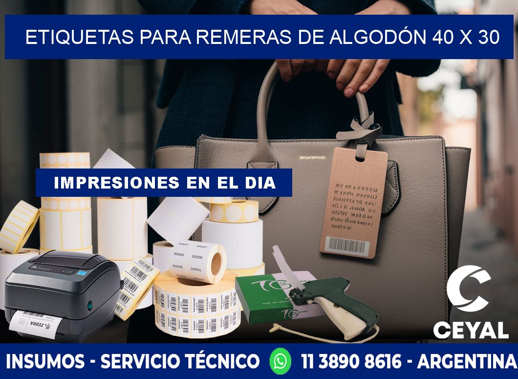 ETIQUETAS PARA REMERAS DE ALGODÓN 40 x 30