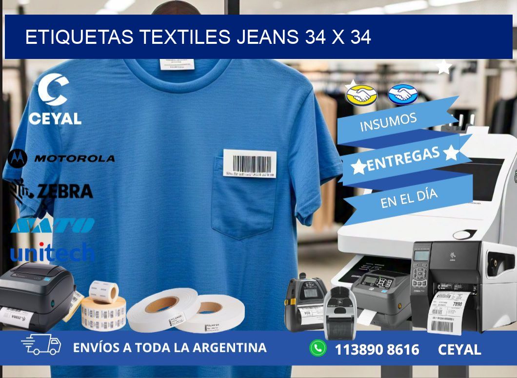 ETIQUETAS TEXTILES JEANS 34 x 34