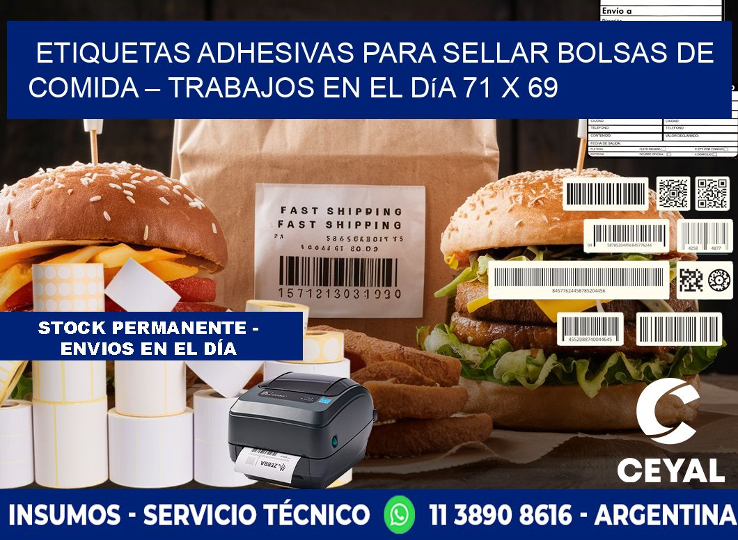 Etiquetas adhesivas para sellar bolsas de comida – Trabajos en el día 71 x 69