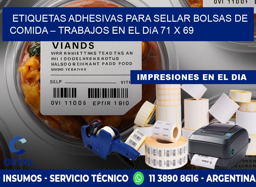 Etiquetas adhesivas para sellar bolsas de comida – Trabajos en el día 71 x 69