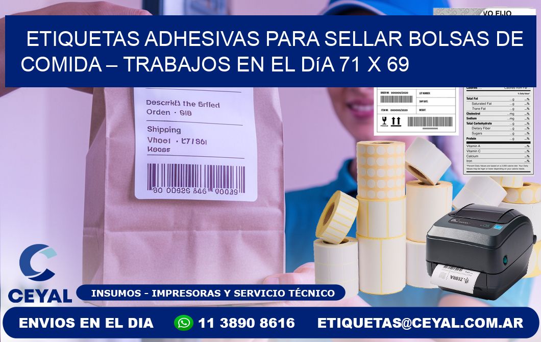 Etiquetas adhesivas para sellar bolsas de comida – Trabajos en el día 71 x 69