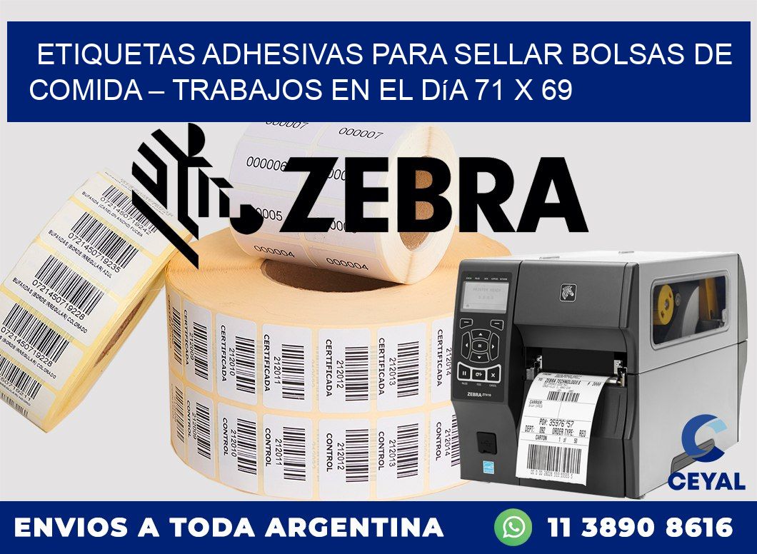 Etiquetas adhesivas para sellar bolsas de comida – Trabajos en el día 71 x 69