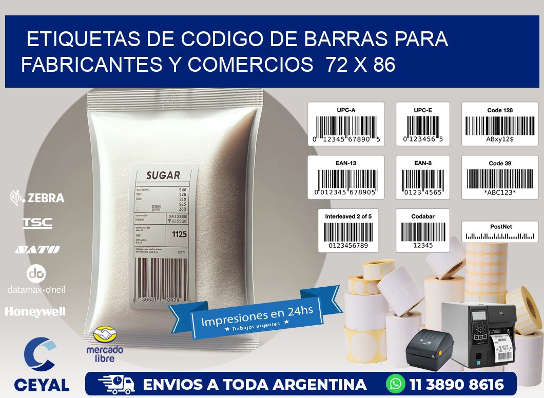 Etiquetas de Codigo de Barras para Fabricantes y Comercios  72 x 86