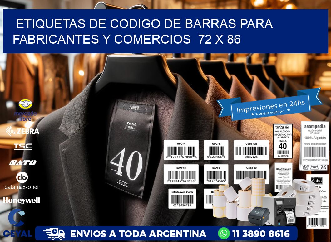 Etiquetas de Codigo de Barras para Fabricantes y Comercios  72 x 86