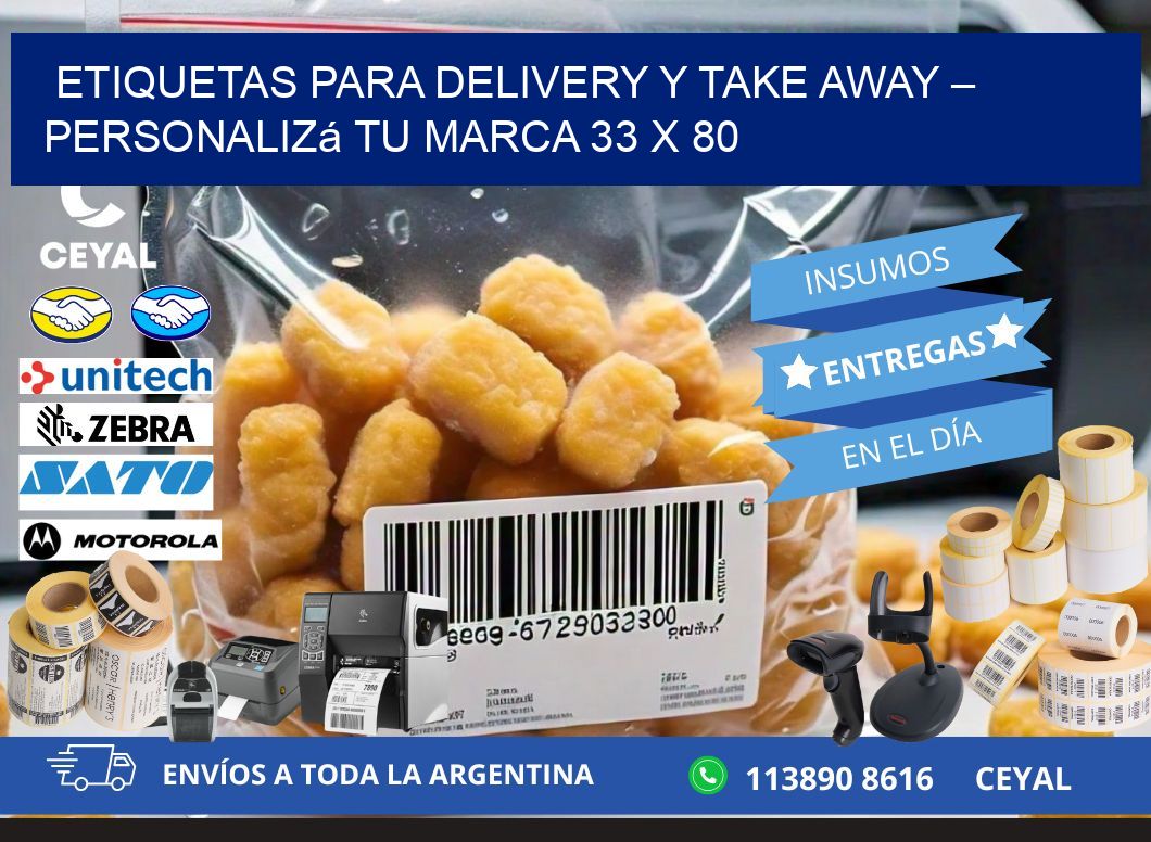 Etiquetas para delivery y take away – Personalizá tu marca 33 x 80